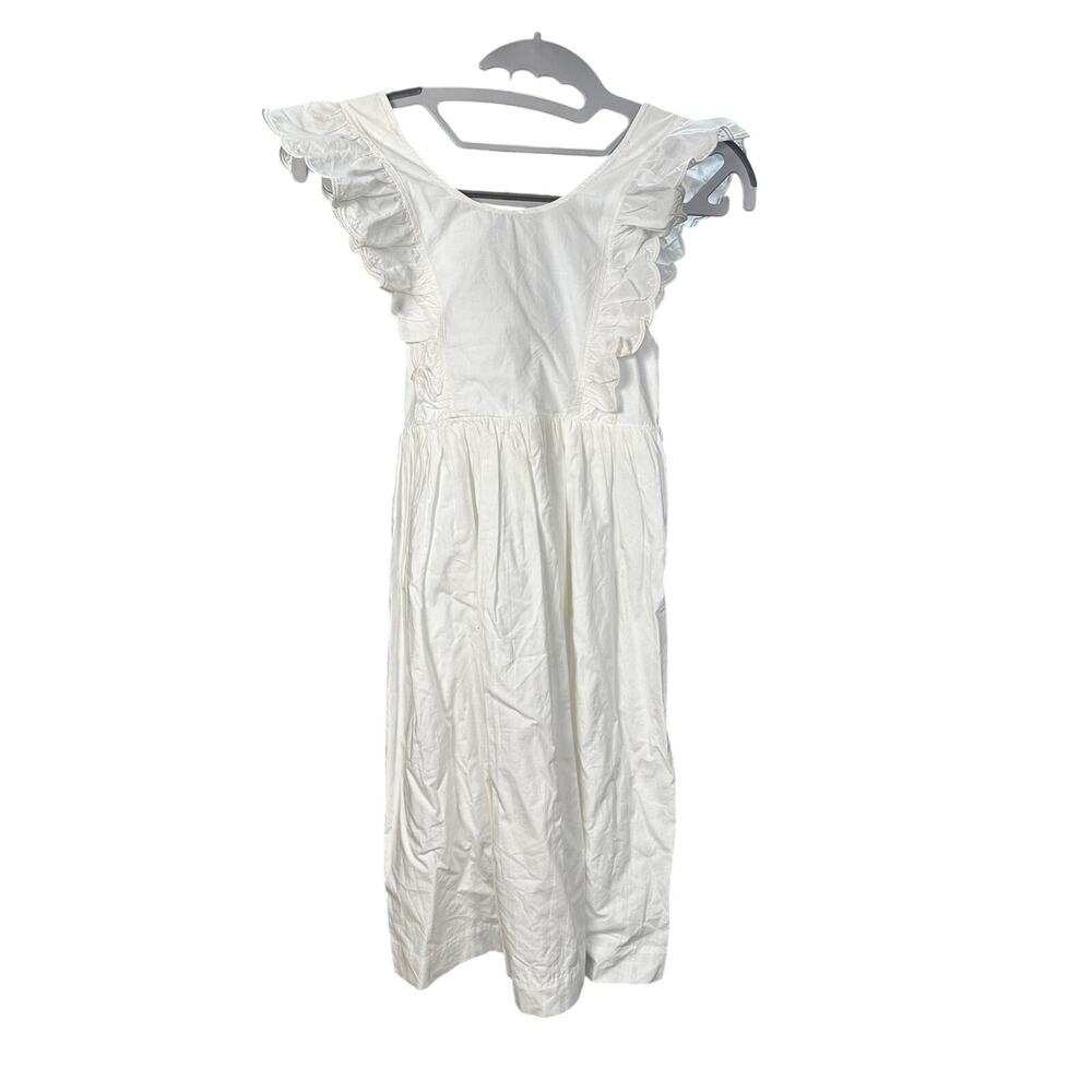 030-Bonpoint Girls Size 6Y Frida White Cotton Ruffle Sleeve Casual Dress